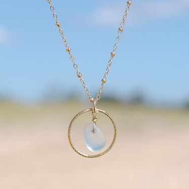 Aqua Blue Sea Glass Circle Necklace